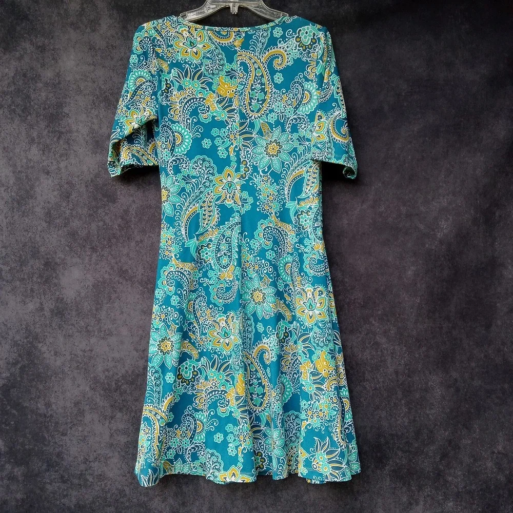 prAna Paisley Print Short Sleeve V Neck Dress Teal‎ Boho Festival Medium